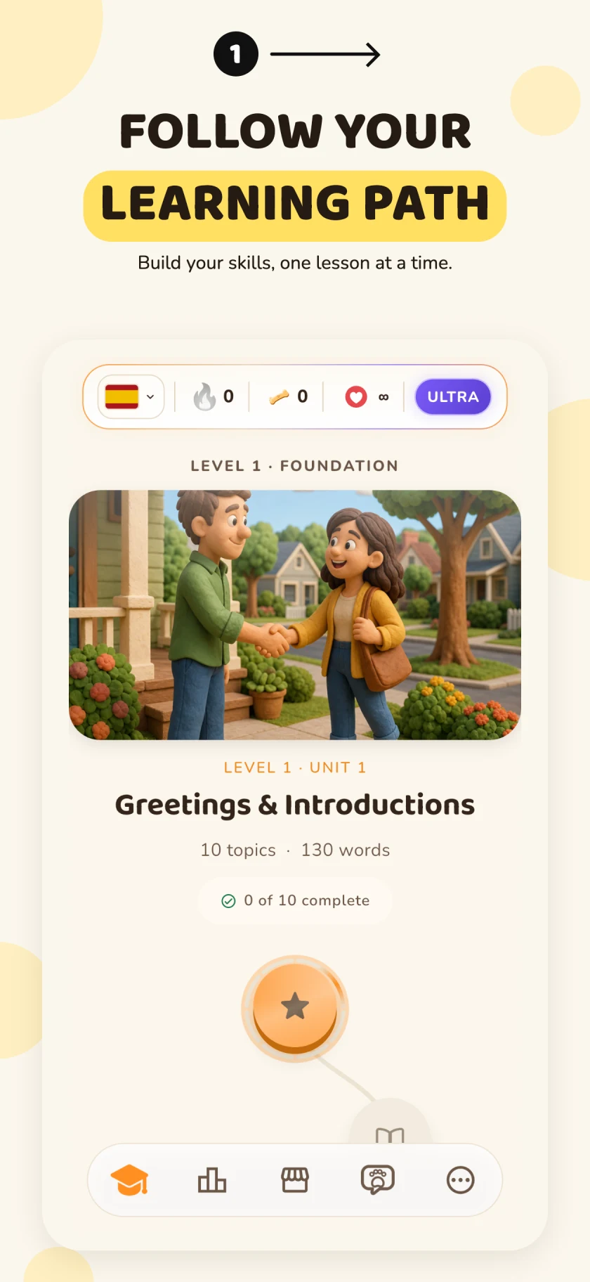 English store listing showing the Spanish course learning path