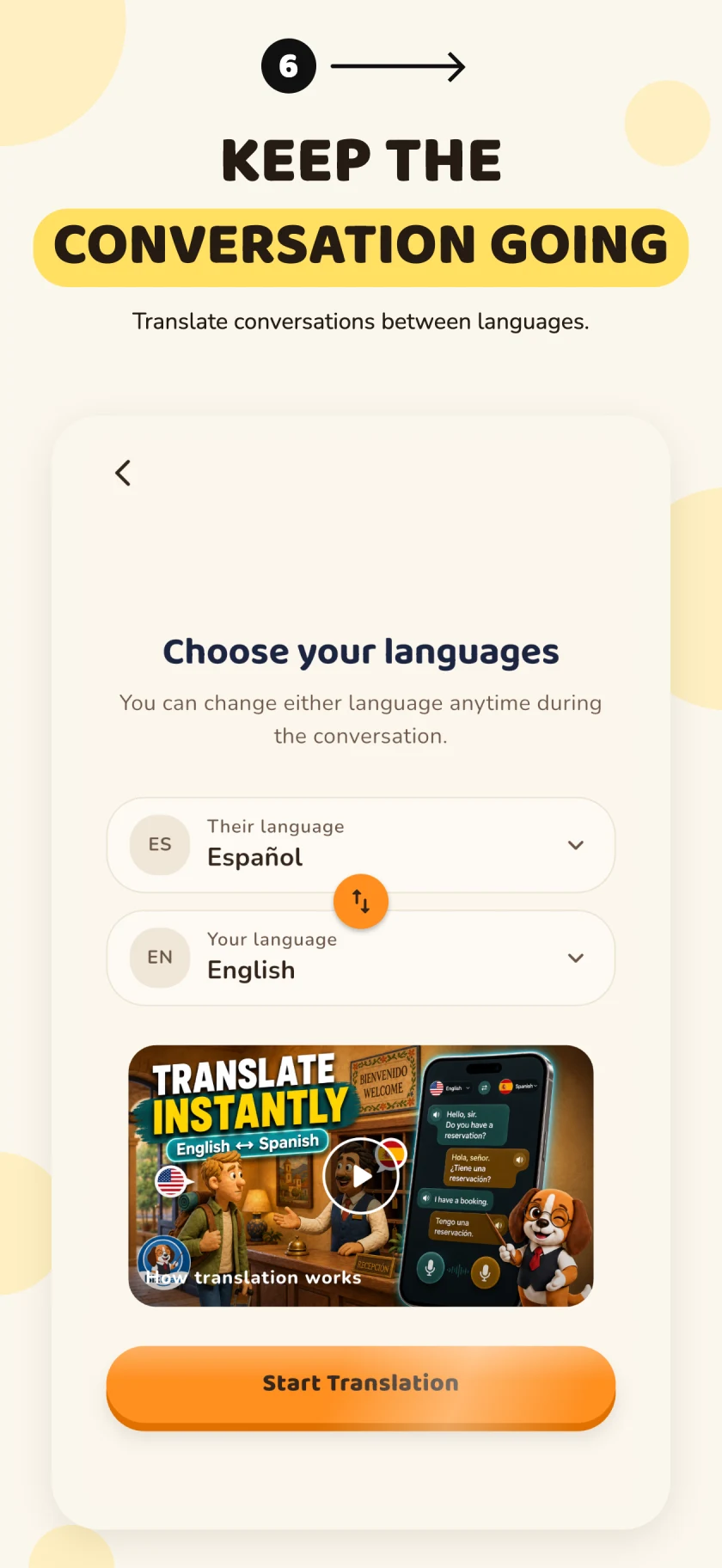 English store listing showing the conversation translation language chooser